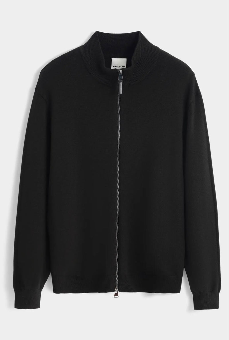 Pull Zippé Noir Maille Fine