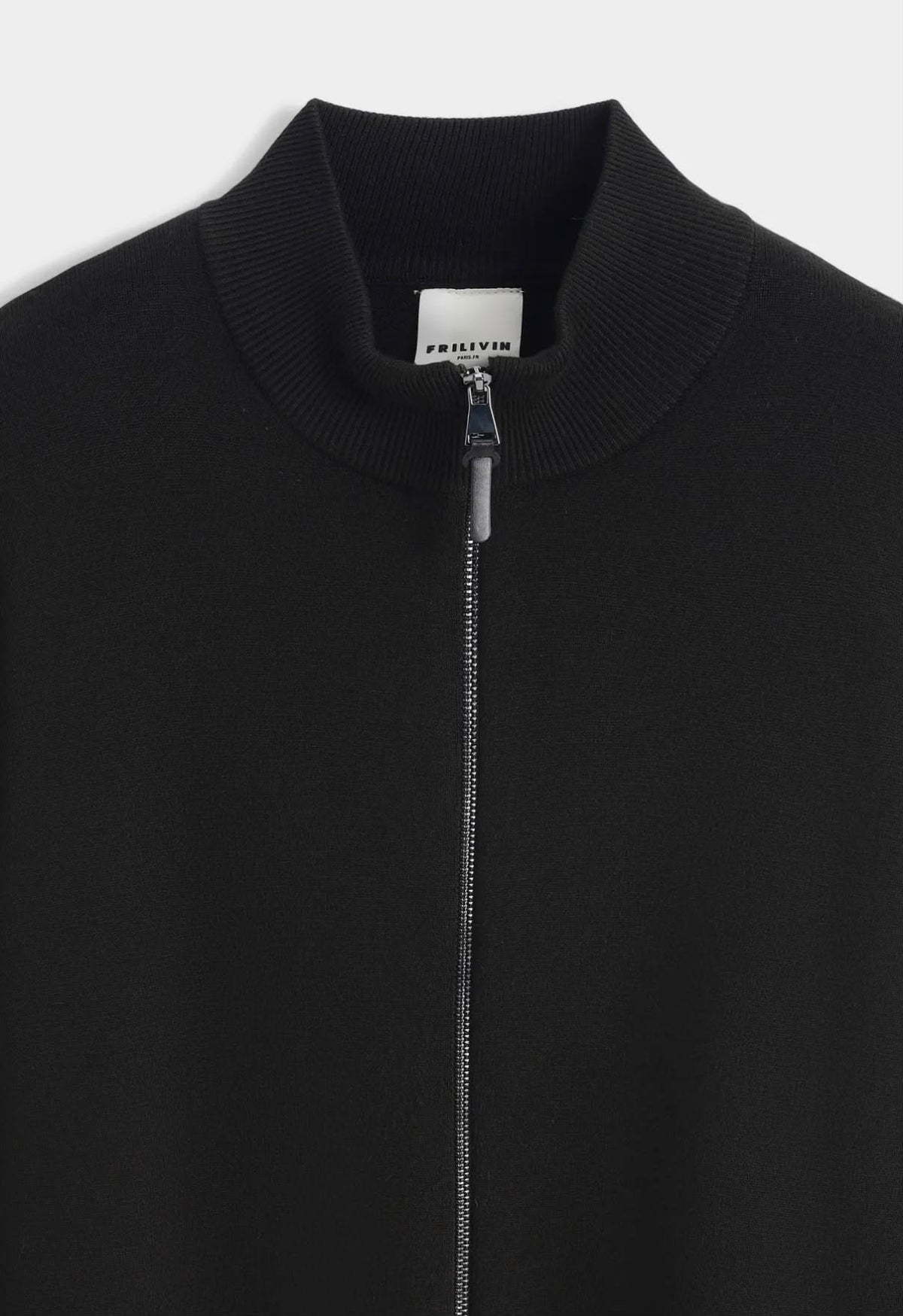 Pull Zippé Noir Maille Fine