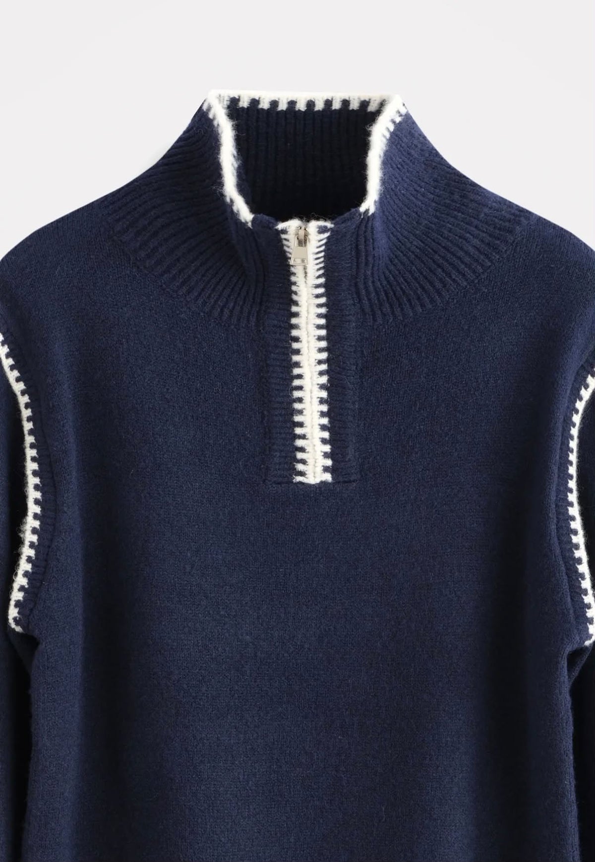 Pull en laine surpiqure bleu