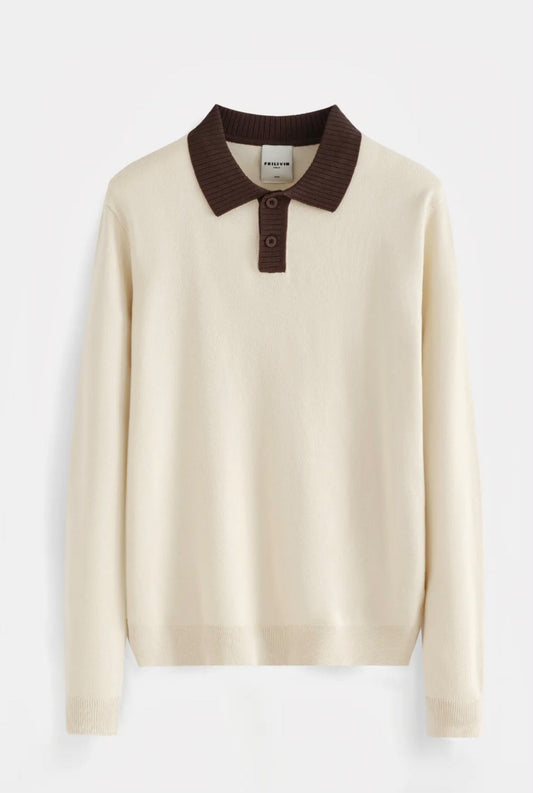 Polo manche longue beige/marron