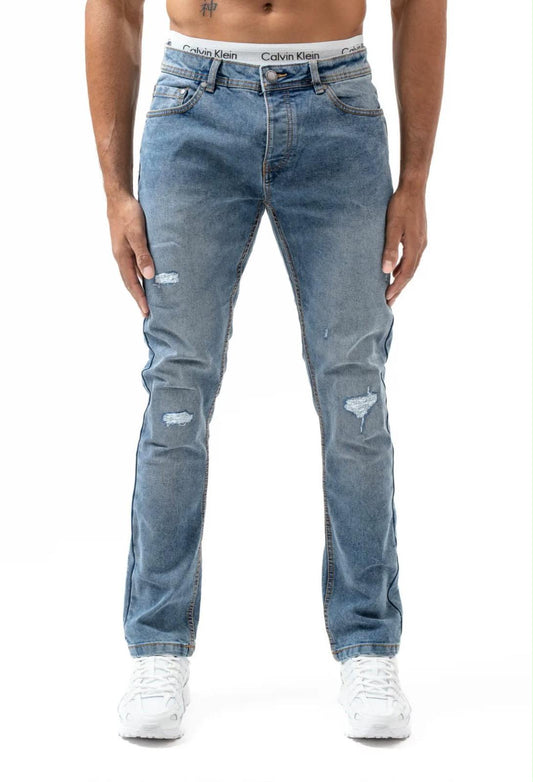 Jeans Black Industry Bleu Délavé Ourlet Brut