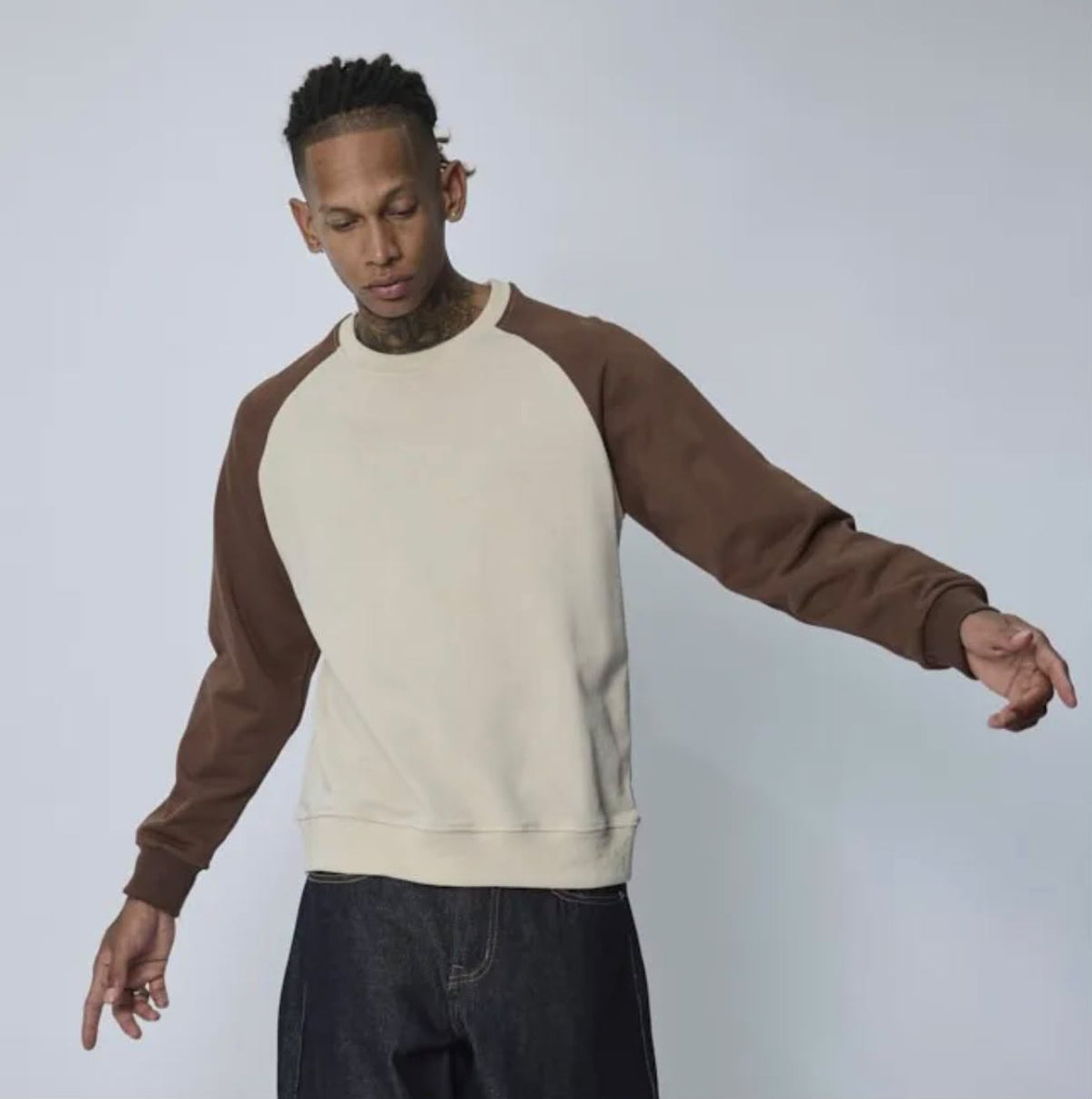 Sweat raglan ecru et brun FRILIVIN BM2702U-9