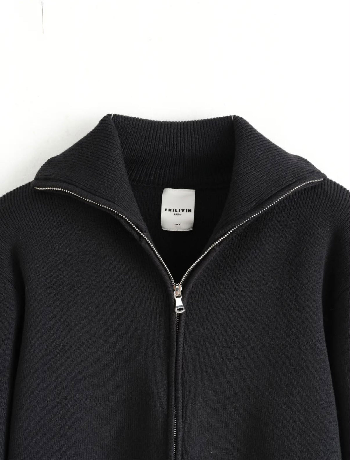 Pull Zippé Noir Maille Épaisse