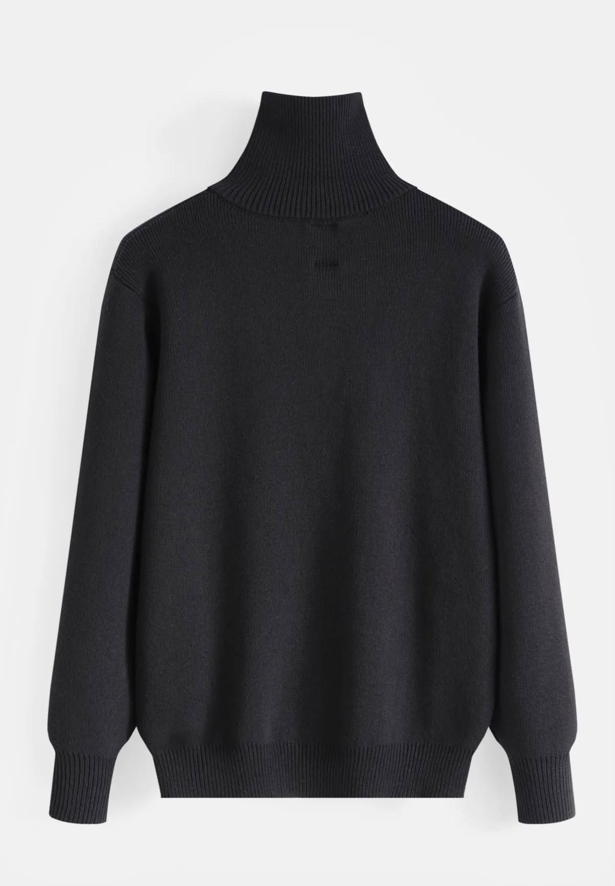 Pull Zippé Noir Maille Épaisse