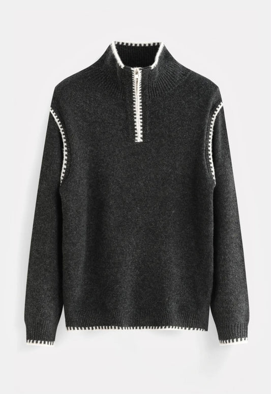 Pull en laine surpiqure gris