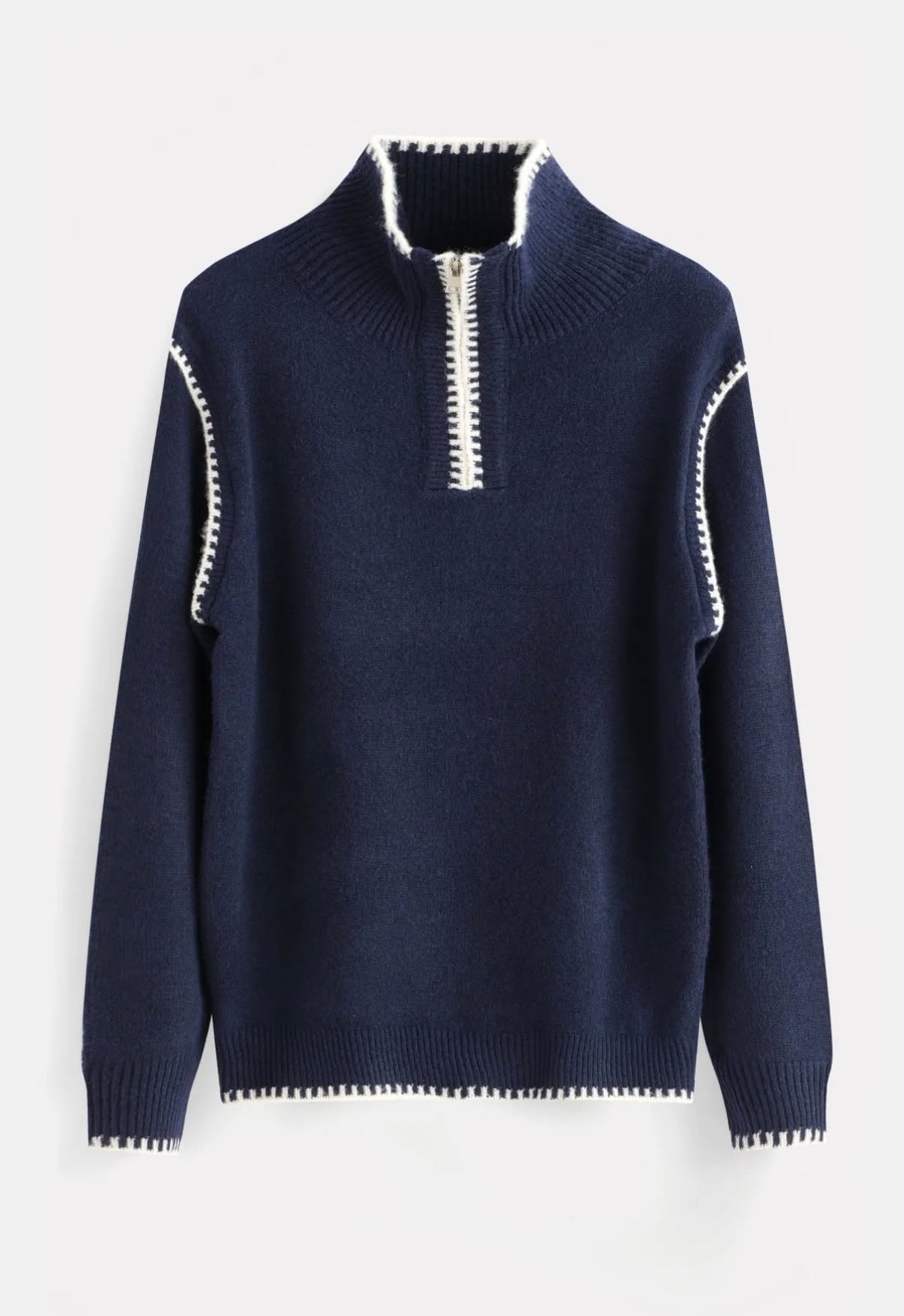 Pull en laine surpiqure bleu