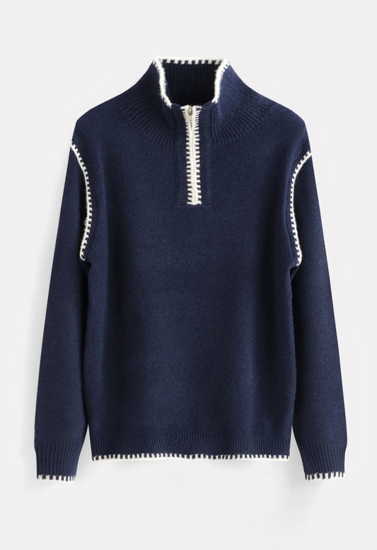 Pull en laine surpiqure bleu