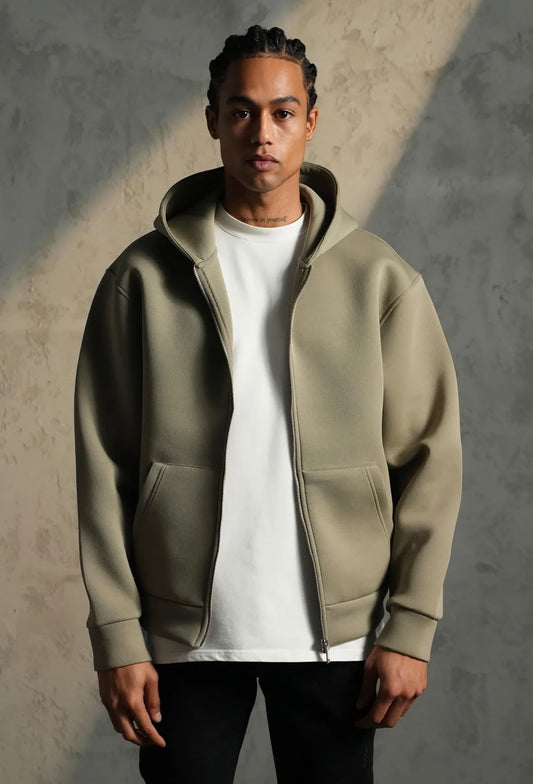 Sweat Zip Kaki a capuche
