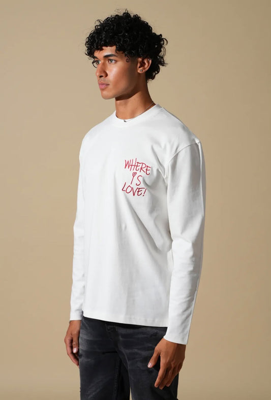T-shirt manches longues ecru brode Where is love